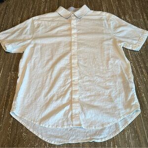 Men's PTO Short Sleeve Button Down Linen Blend Shirt White Cream, Size Large